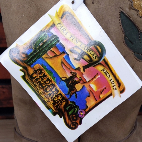 Men's Caborca Mexican Cowboy Boots 9.5 Leather VTG Custom Harness Biker Moto Tan - Picture 6 of 7